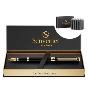 Scriveiner Black Lacquer Luxury Fountain Pen Bundle