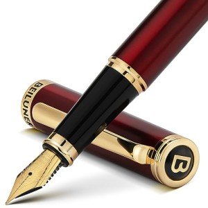 BEILUNER Red Luxury Fountain Pen with 24K Gold