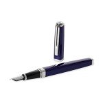 Waterman Exception Fountain Pen, Slim Blue with Silver Plated Clip, Fine Nib with Blue Ink Cartridge, Gift Box