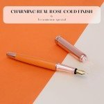 MCNTEIK Orange Fountain Pen with 8MM Diamond-Real Rose Gold Finish, Schmidt 18K Gilded Nib (Medium), Stunning Luxury Pen Set, Pretty Cute Pens with Gifts Box for Women Girls Wedding Office Supplies