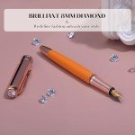 MCNTEIK Orange Fountain Pen with 8MM Diamond-Real Rose Gold Finish, Schmidt 18K Gilded Nib (Medium), Stunning Luxury Pen Set, Pretty Cute Pens with Gifts Box for Women Girls Wedding Office Supplies