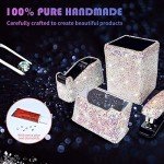 Bling Crystal Luxury Handmade Diamond Square Pencil Pen Pot Holder & Stapler & Card Holder & Desktop Tape Dispenser Office Stationery Kit for Fashion Girls Women(AB Color)