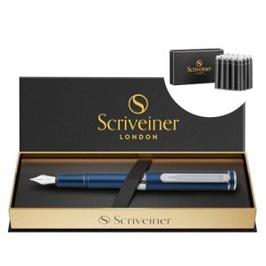 Scriveiner Matt Blue Luxury Fountain Pen Bundle