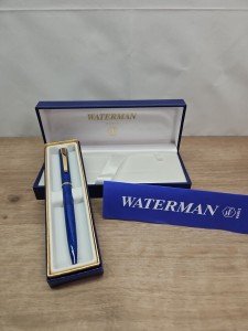Waterman Blue Marble Gold Trim Ballpoint Pen