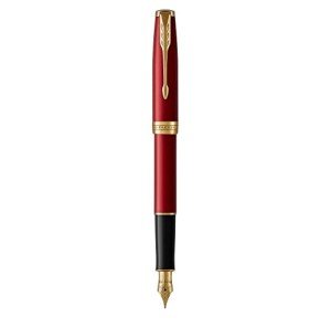 PARKER Sonnet Red Lacquer Fountain Pen with Gold Trim