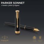 PARKER Sonnet Black Lacquer Fountain Pen with Gold Trim