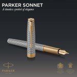 PARKER Sonnet Silver Fountain Pen with Gold Trim