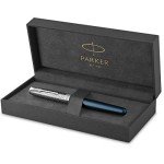 PARKER Sonnet Blue Satin Fountain Pen with Chrome Trim