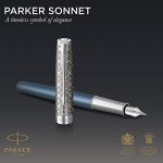 PARKER Sonnet Blue Satin Fountain Pen with Chrome Trim
