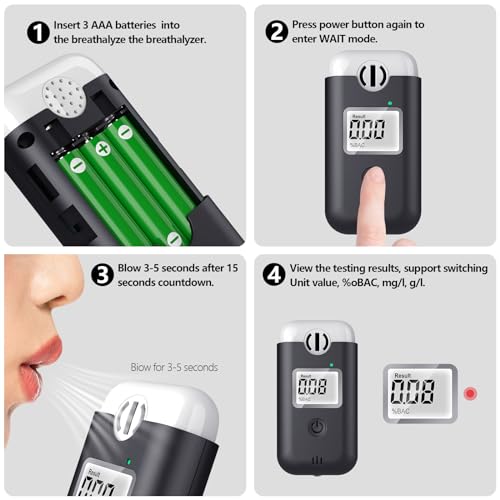 Portable Direct Blow Breathalyzer with Digital Blue LCD Display