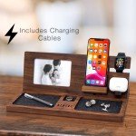 APPLE CHARGING STATION with Picture Frame, iPhone 16 Wooden Dock, MagSafe Charging Station, Triple Apple Dock, Christmas Gift for Him