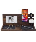APPLE CHARGING STATION with Picture Frame, iPhone 16 Wooden Dock, MagSafe Charging Station, Triple Apple Dock, Christmas Gift for Him