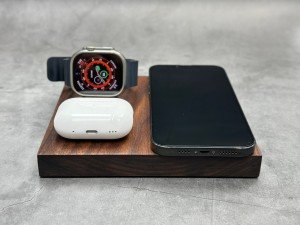 Catura Edge Apple Dock,  3 in 1 Wireless Charger, Wooden Dock, One Cable Charger, Handcrafted Anniversary Gift, iPhone 16