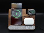 Personalized Walnut Wood iPhone Apple Watch Airpods Wireless Charger 4in1 Docking Station Text Logo. iPhone 15 14 13 Pro Max 12 12 Pro 11 XR