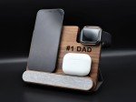 Personalized Walnut Wood iPhone Apple Watch Airpods Wireless Charger 4in1 Docking Station Text Logo. iPhone 15 14 13 Pro Max 12 12 Pro 11 XR