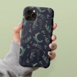 Moon Black Botanical Leaves Celestial Personalized Gift For Her Customize Phone Case iPhone 14 Case 14 Pro Max iPhone 13 Case 13 Pro Max 12