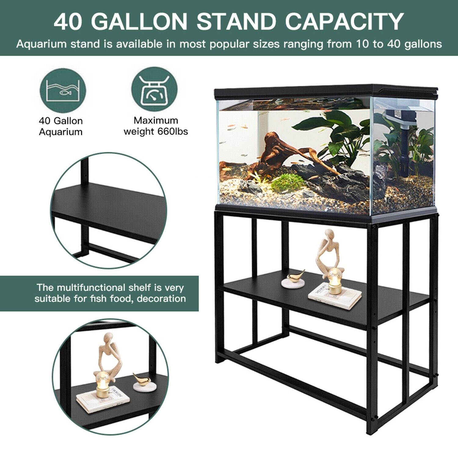 40 Gallon Metal Fish Tank Stand for Aquariums