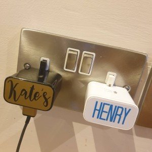 Personalised phone charger plug label, Samsung, tech stocking filler