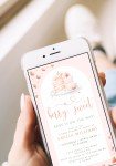 Strawberry baby shower phone invitation editable, berry sweet baby shower electronic text message evite, boho arch blush pink evite - C459