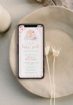 Strawberry baby shower phone invitation editable, berry sweet baby shower electronic text message evite, boho arch blush pink evite - C459