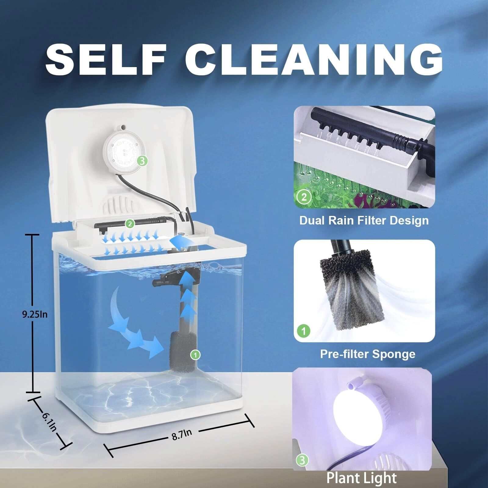 2 Gallon Betta Fish Tank with Filter & Light