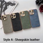 Leather Phone Case For Iphone 13 11 12 14 15 Pro Max 15 Plus Electroplated Frame Lambskin Phone Shell For IPHON 13 14 15 Promax