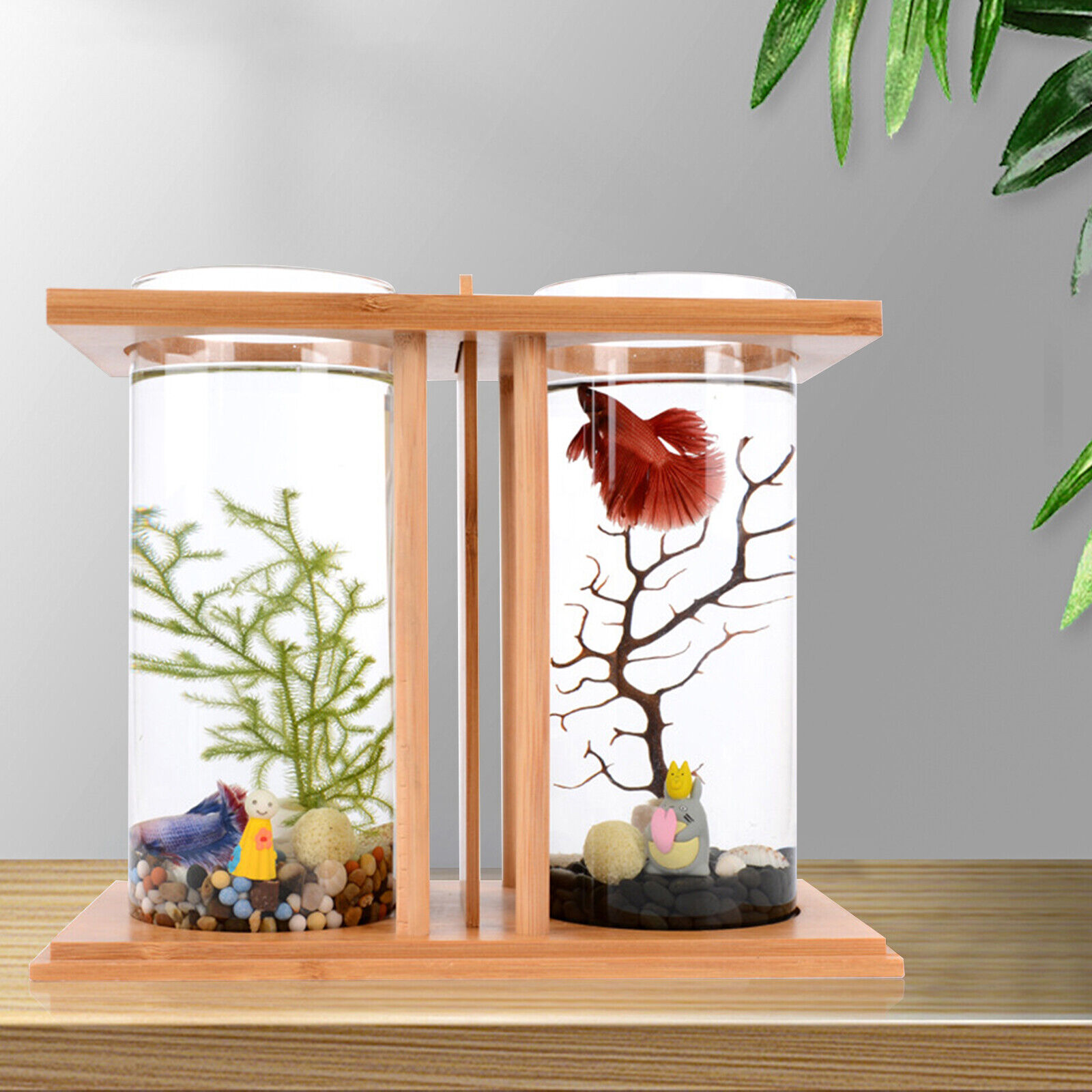 Mini Glass Betta Fish Tank with Bamboo Base
