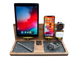 Apple Workstation, iPad Charging Station, Wood Apple Dock, Apple Watch Charger, Minimalist, Nightstand Dock, Fathers Day Gift for Him