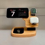 iPhone 16 Wireless Charger, Magnetic Apple Dock,  3 in 1 Charger, Wooden Dock, Nightstand Mode, Corporate Gift, Modern Dock, Oura Ring Port