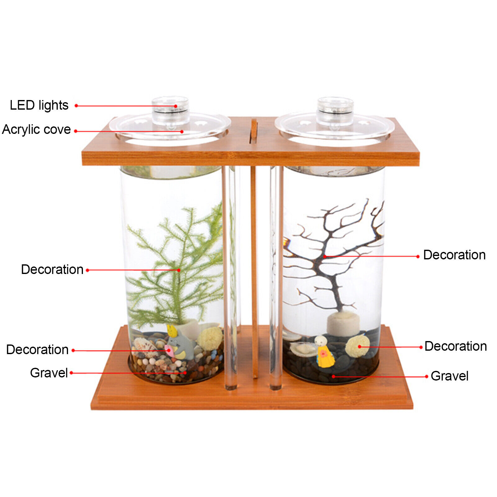 Mini Glass Betta Fish Tank with Bamboo Base