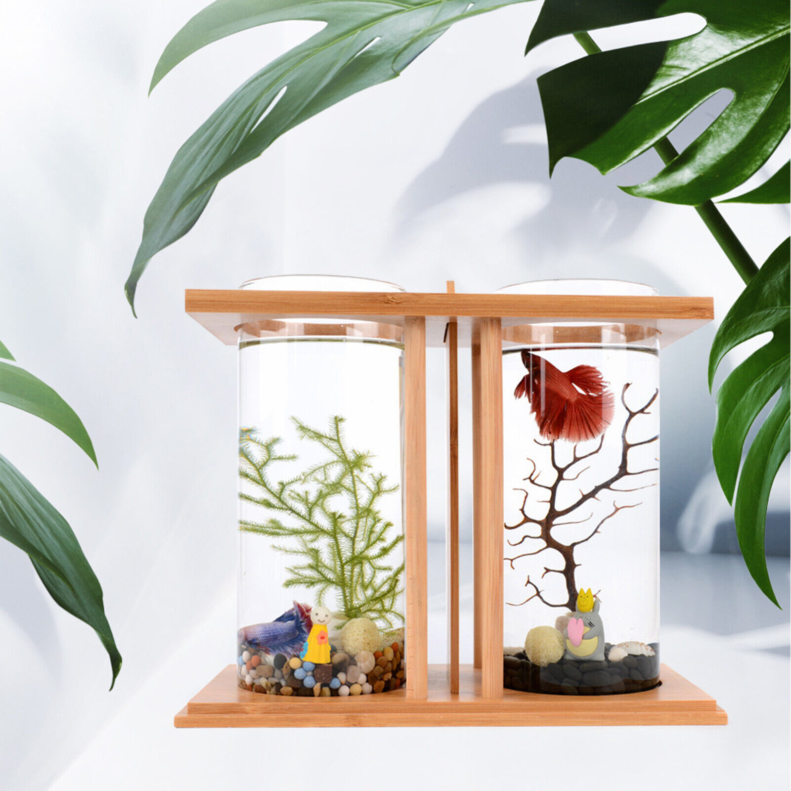 Mini Glass Betta Fish Tank with Bamboo Base