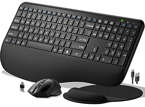 Wireless Ergonomic Keyboard and Mouse Set with Wrist Support