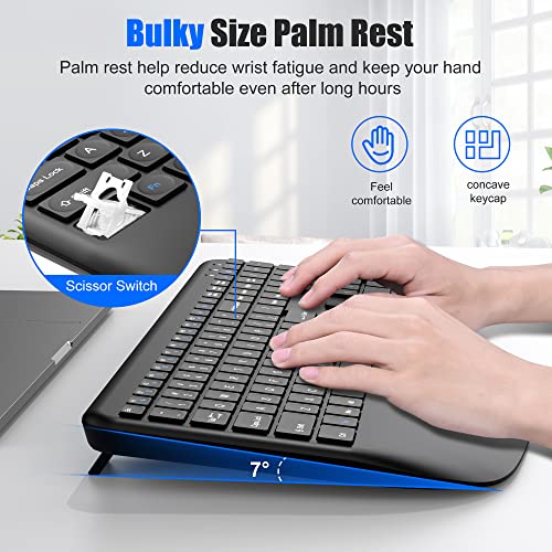 Wireless Ergonomic Keyboard and Mouse Set with Wrist Support