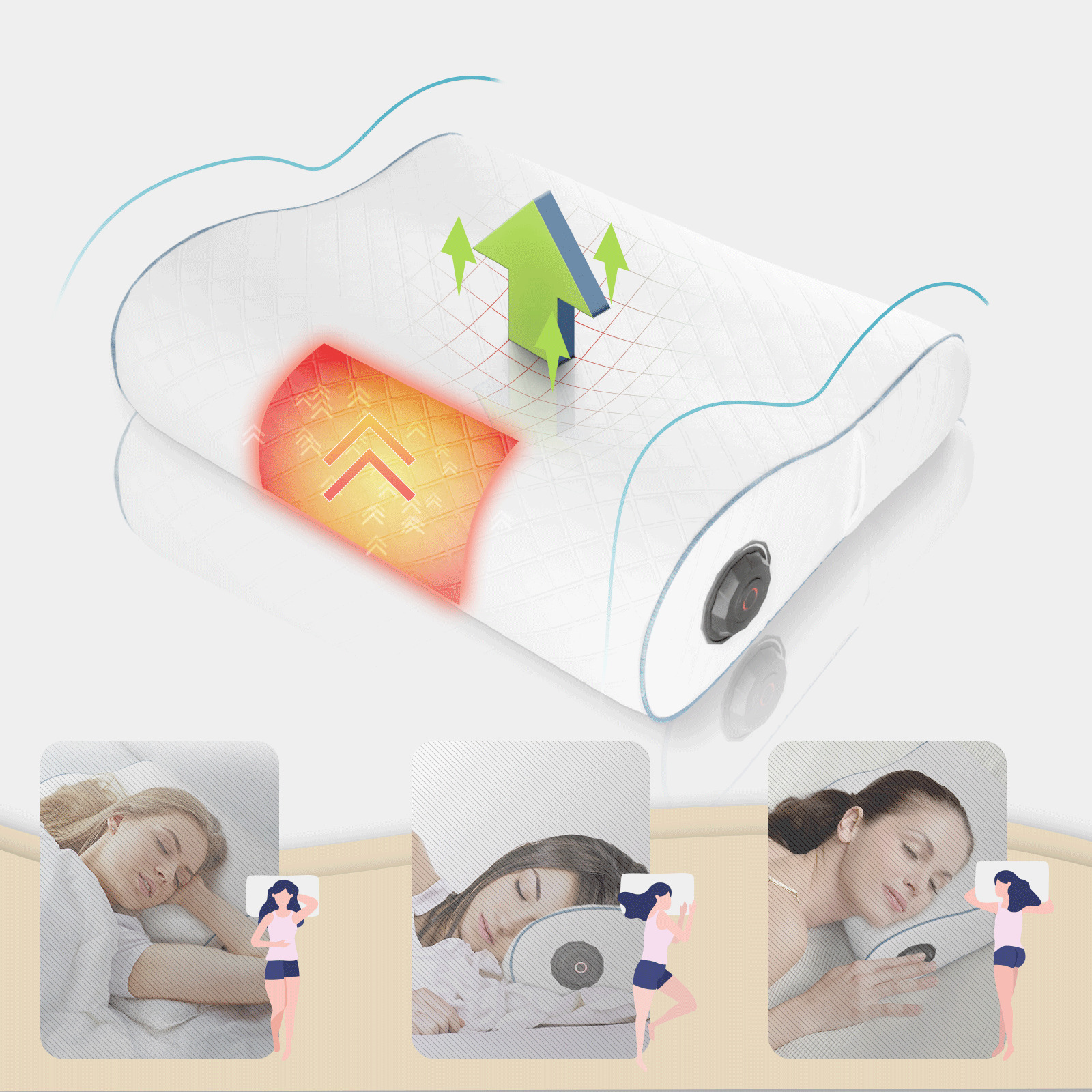 Smart Graphene Heated Ergonomic Pillow for Neck Pain