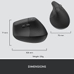 Logitech Lift Vertical Ergonomic Wireless Mouse - Graphite