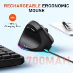 Left-Handed Ergonomic Wireless Vertical Mouse with RGB