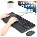 Wired Ergonomic Keyboard with Wrist Rest & 110 Keys