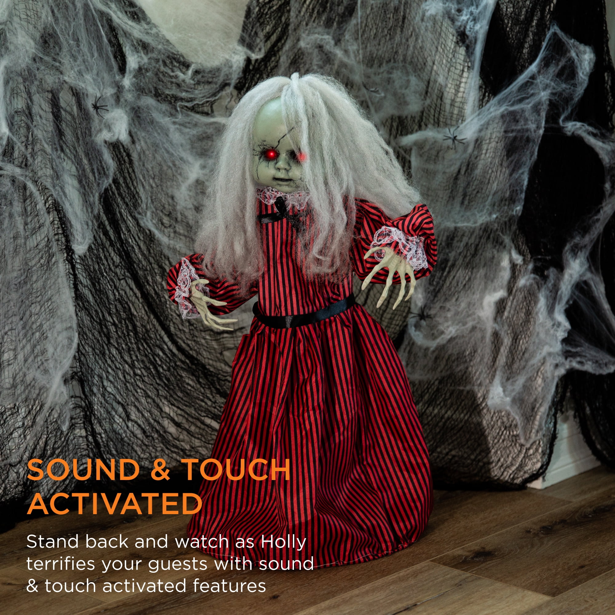 Roaming Doll Halloween Decoration w/ Light-Up Eyes