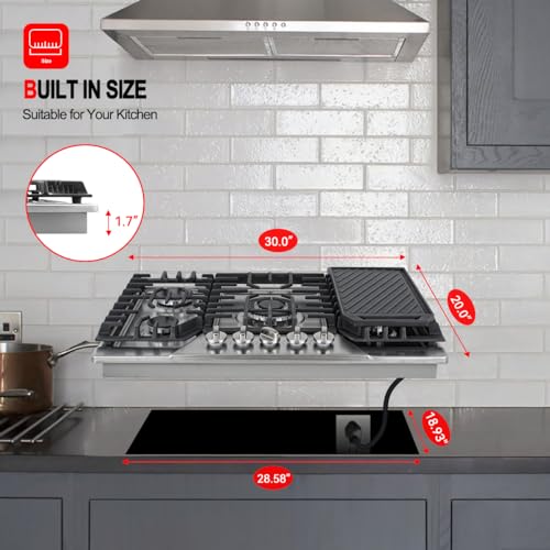 5-Burner Gas Cooktop with Reversible Grill/Griddle