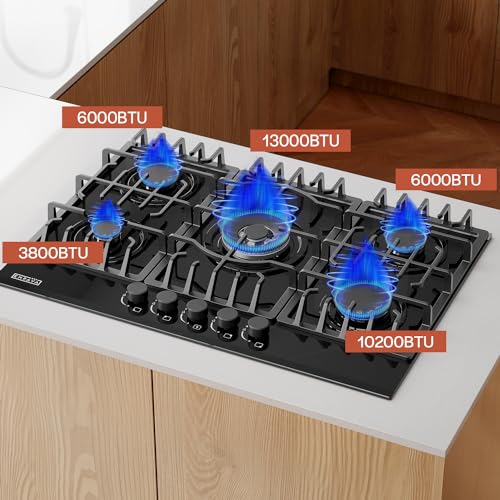 Empava 5-Burner Gas Cooktop in Black Glass