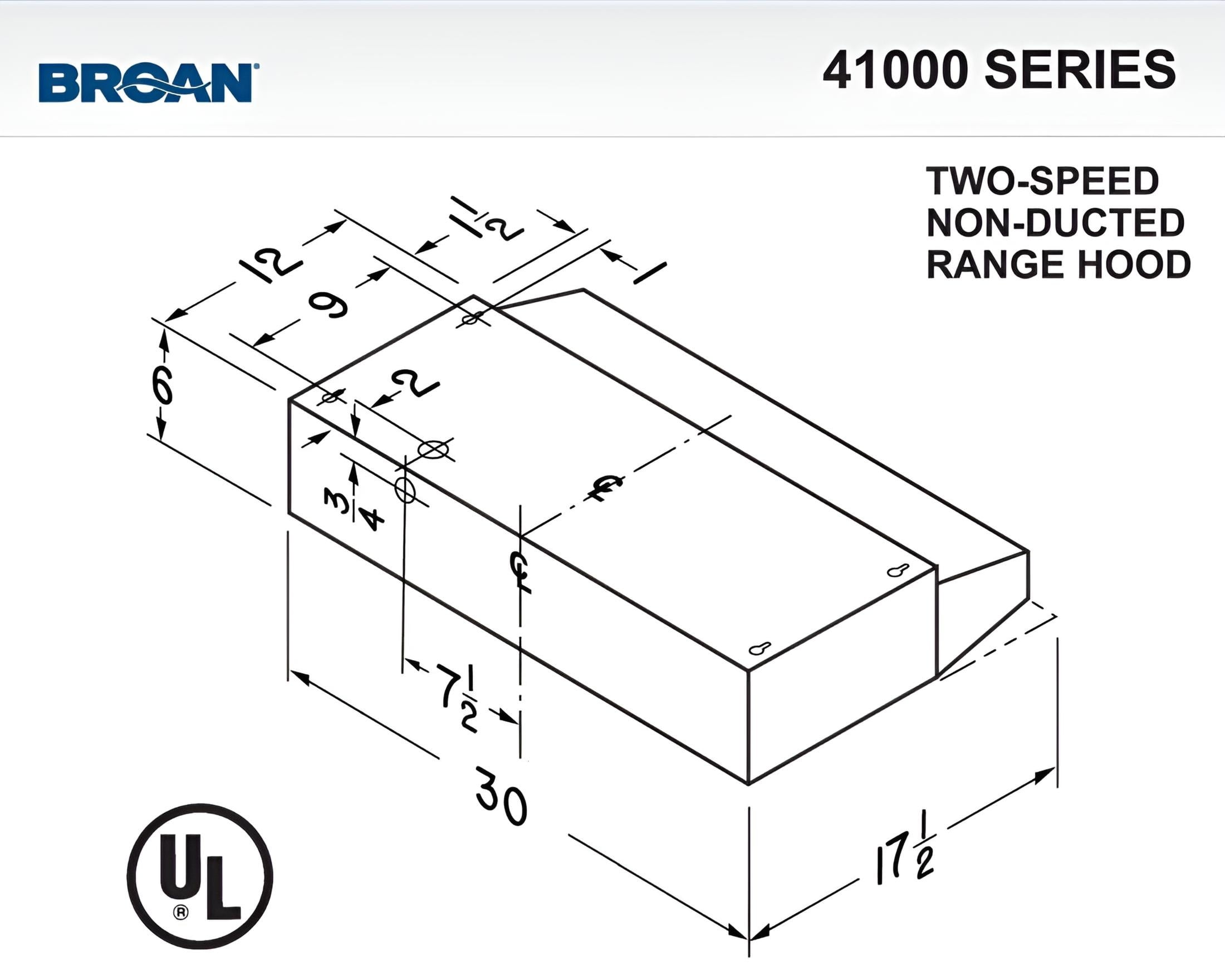 Broan 30-Inch 2-Speed Under-Cabinet Non-Ducted Range Hood, Black