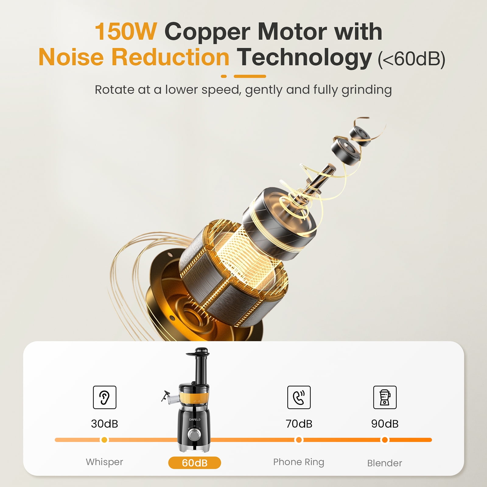 ORFELD Slow Masticating Juicer - Vegetable Fruit Extractor