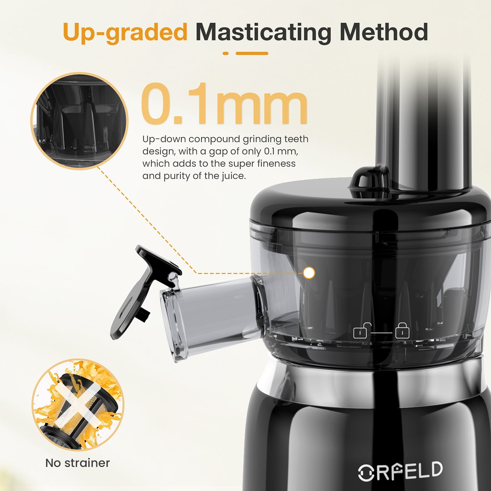 ORFELD Slow Masticating Juicer - Vegetable Fruit Extractor
