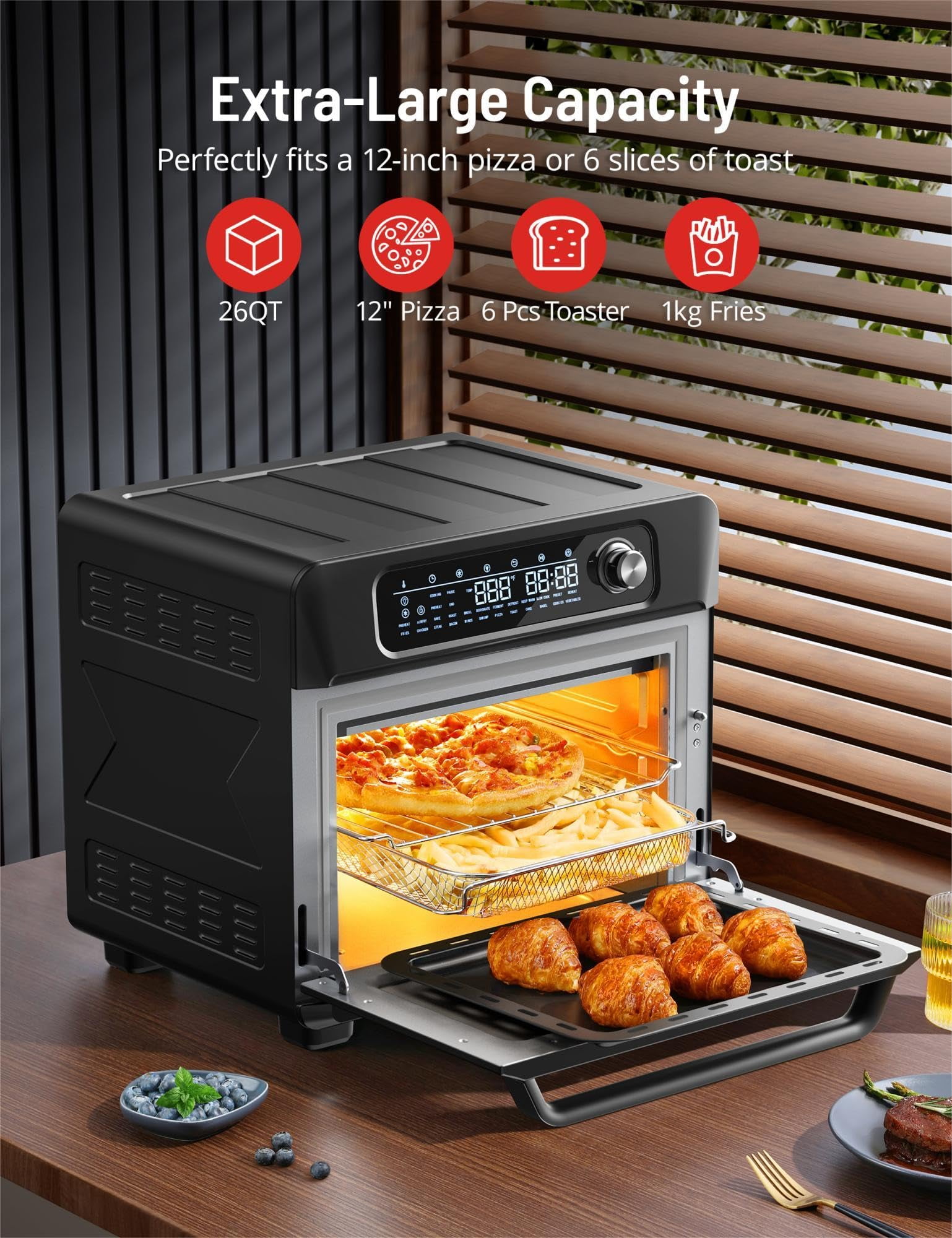 26QT Large Convection Air Fryer Oven with Recipes