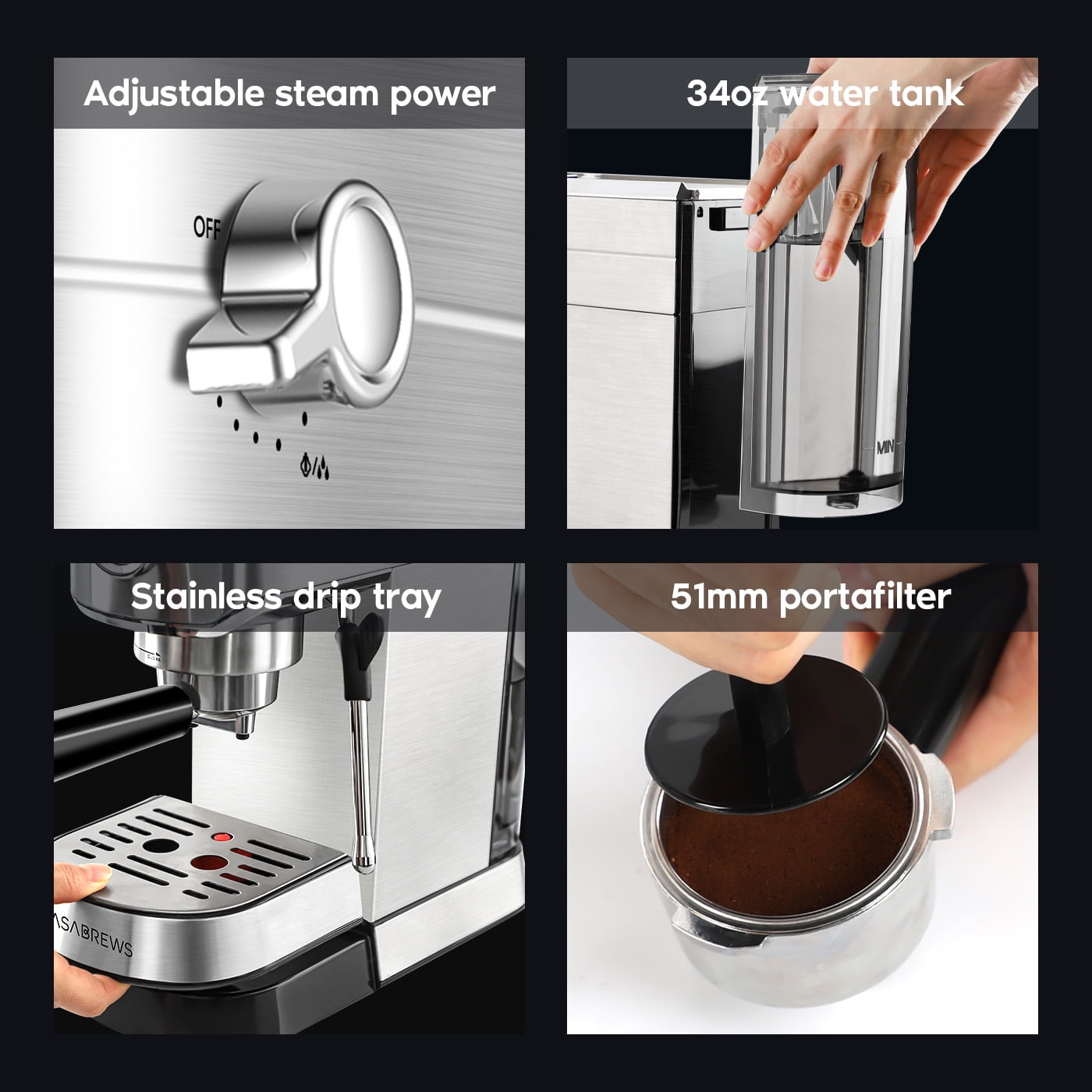 Stainless Steel Espresso Machine with Milk Frother