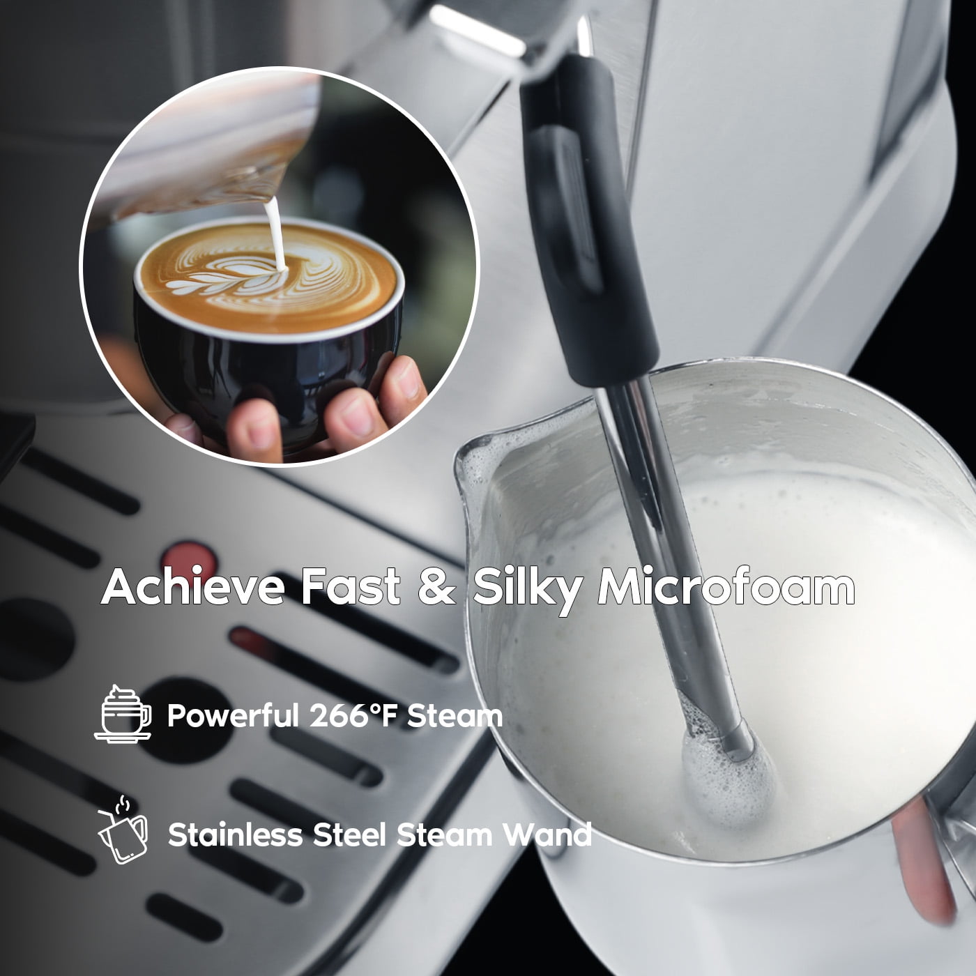 Stainless Steel Espresso Machine with Milk Frother