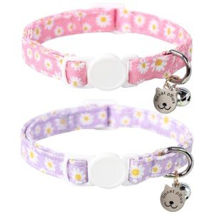 Daisy Pattern Cotton Cat Collar Set with Breakaway Buckle