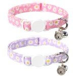 Daisy Pattern Cotton Cat Collar Set with Breakaway Buckle