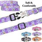 Custom Floral Dog Collar with Engraved ID Tag