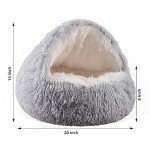 Round Plush Hooded Cat Cave Bed, 20" Grey